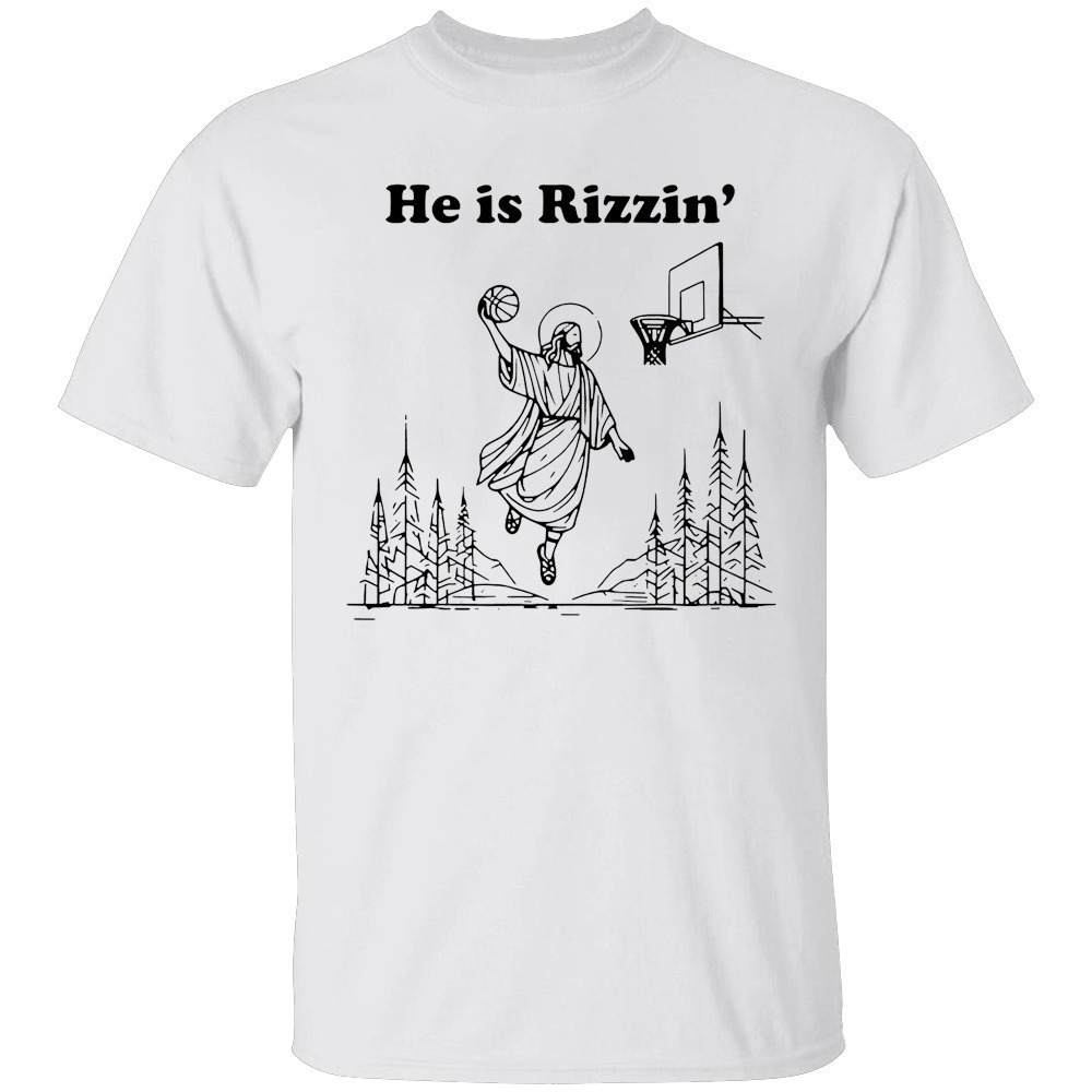 He Is Rizzin Funny Basketball Retro Christian Tshirt